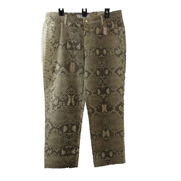 Dismero Italy Jeans Sz 37 Waist Snakeskin Taupe/Tan/Metallic Cotton Stretch NWT - Picture 1 of 9